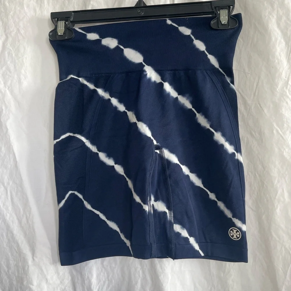 Tory Burch Tory Sport Tie-Dye Biker Shorts Navy High-Waisted Gym Shorts Size S